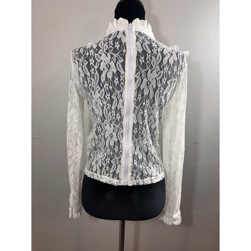 New Look Womens XS Cameo Rose White Lace Ruffle Blouse Victorian Edwardian Tie - Picture 4 of 10